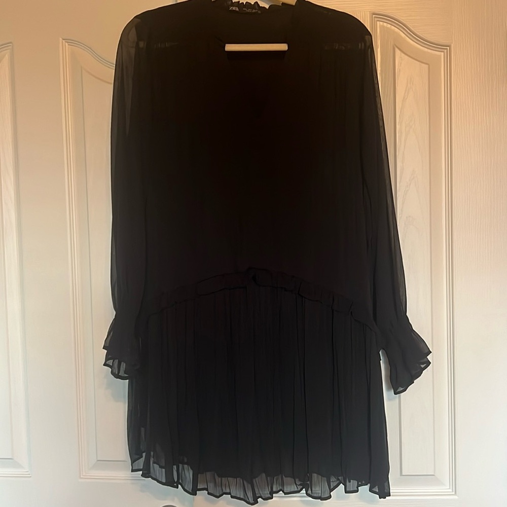 Zara brand sheer dress with lining in black.